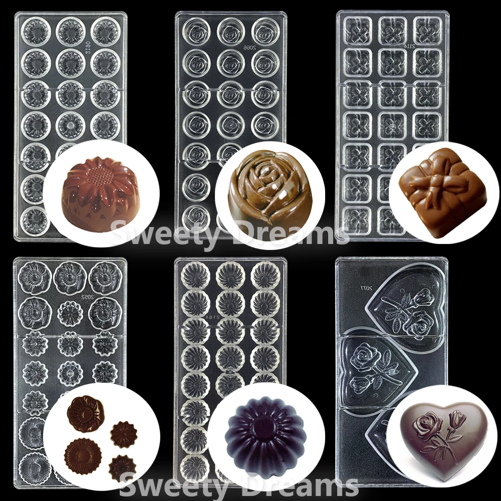 Flower Shapes Polycarbonate Chocolate Mold Cake BonBon Candy Mould Form Bakery Baking Mold Pastry Sweets Bakeware Tools