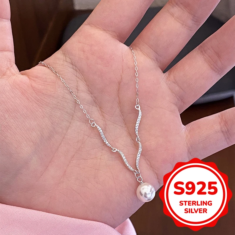 

S925 sterling silver imitation pearl necklace retro literary niche temperament versatile sweet collarbone chain