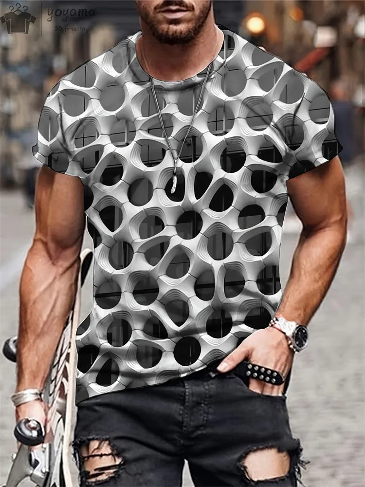 Men's 3d Printed Abstract Hip-Hop Trend Visual Illusion Short Sleeved T-Shirt Fashion Top Gradient Harajuku Street Clothing Tees