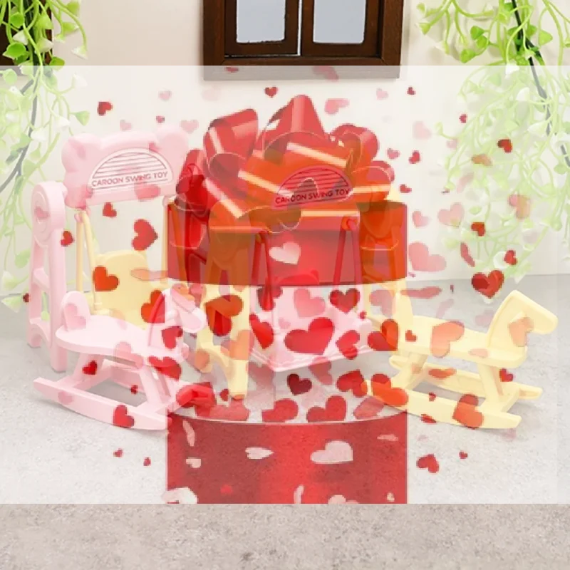 【BS】1 Set Dollhouse Macaron Color Miniature Swing Horse Kit For Baby Doll Kids Pretend Play Toys Girls Gifts DIY Accessories