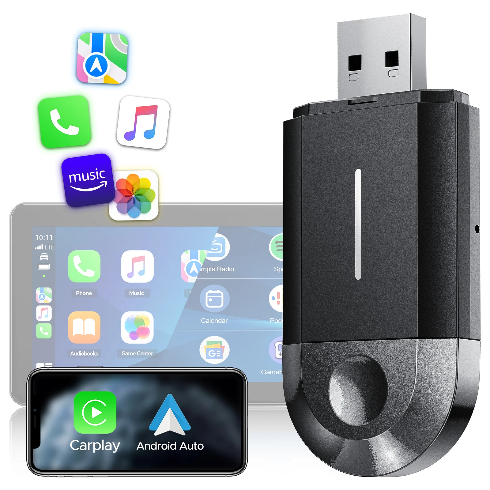 TOGUARD Apple CarPlay Adapter&Android Auto Wireless Adapter,2 in 1,5Ghz WiFi Type-C/USB Plug & Play Carplay Wireless Adapter