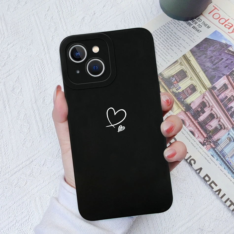 For iPhone 14 Plus Case Love Heart Cover For iPhone14 Pro Max Bumper Upgrade Camera Protection Soft Liquid Silicone Phone Shell