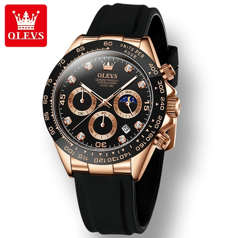 

OLEVS 2875 Sport Quartz Watch Silicone Watchband Round-dial Chronograph Calendar Luminous