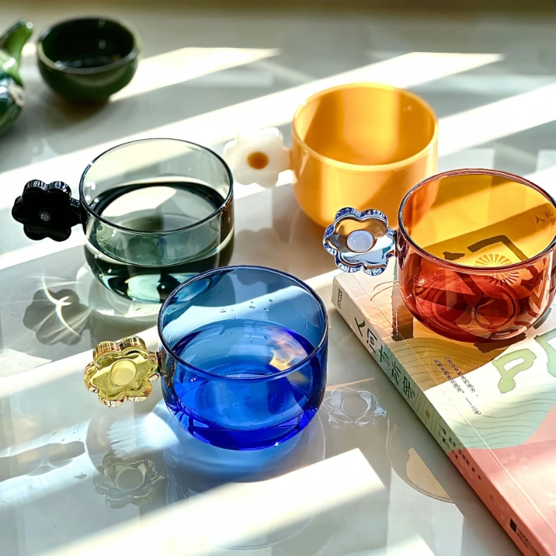 

Pure Handcrafted Flower-shaped Glass Cup Colored Master Coffee Mug Heat-resistant High Borosilicate Glass Cold Drink Dessert Cup