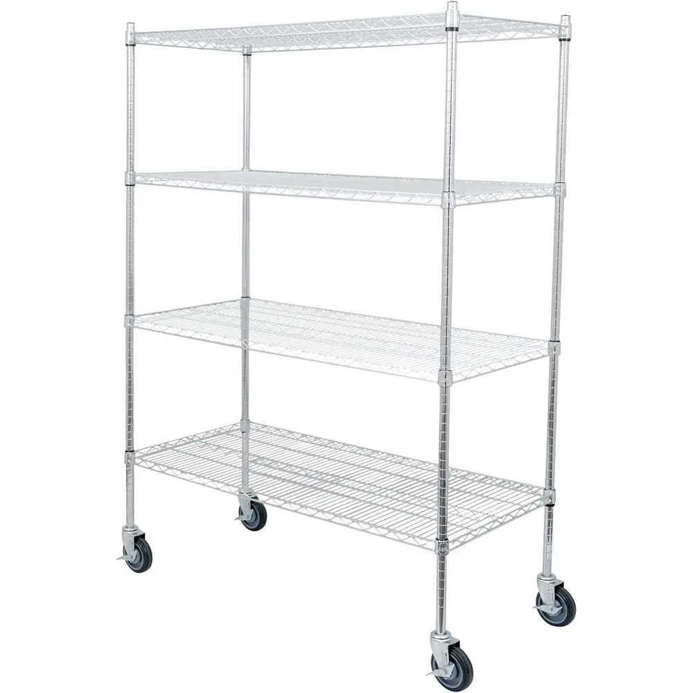 

4-Tier Chrome Wire Shelving Unit with 5 Wheels, 21D x 30W x 70H | NS Commercial Storage Rack