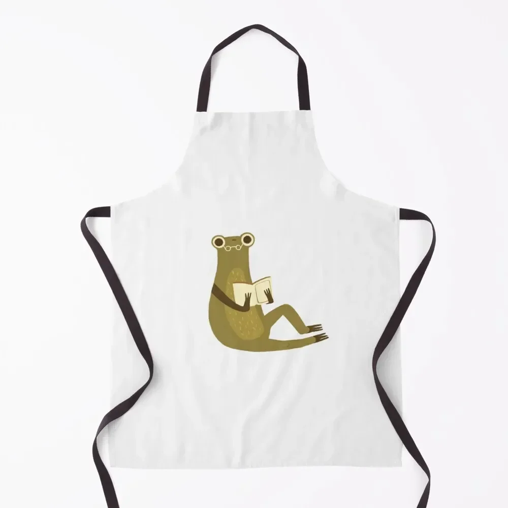 

Cute frog with glasses reading a book Apron For Nail Stylist waiter professional hairdressing Kitchen Chef Apron