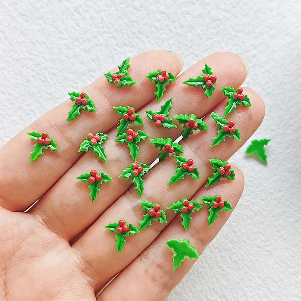 50 Stück Weihnachtsbaumblatt-Harz-Dekorationen mit flachem Boden für Nägel, geeignet für DIY-Schmuckherstellung – Detail 4