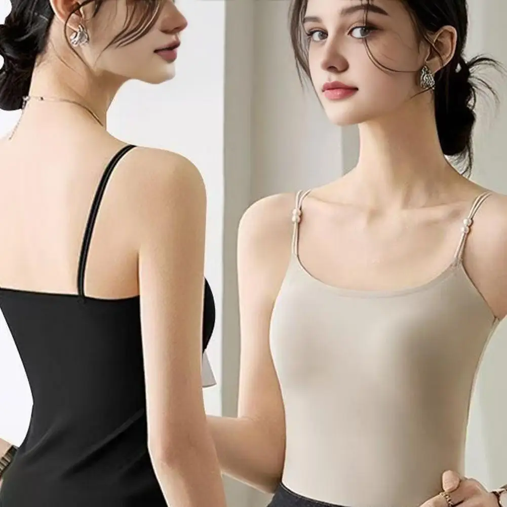 Wireless Padded Tank Top Slim Fit Base Layer Women’s Tank Tops with Built-in Bra Padded Spaghetti Strap Camisole Double Lined