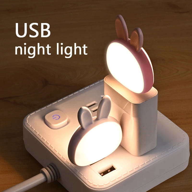 Veilleuse intelligente en forme de lapin avec prise USB, luminaire décoratif d'intérieur, idéal pour une table de chevet ou une chambre de bébé, 3 modes différents