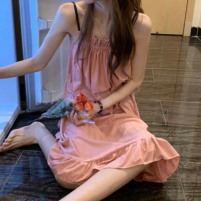 Summer New Korean Sling Ladies Nightgown Princess Style Pure Desire Can Be Worn Outside Sweet Comfortable Pajamas Homewear