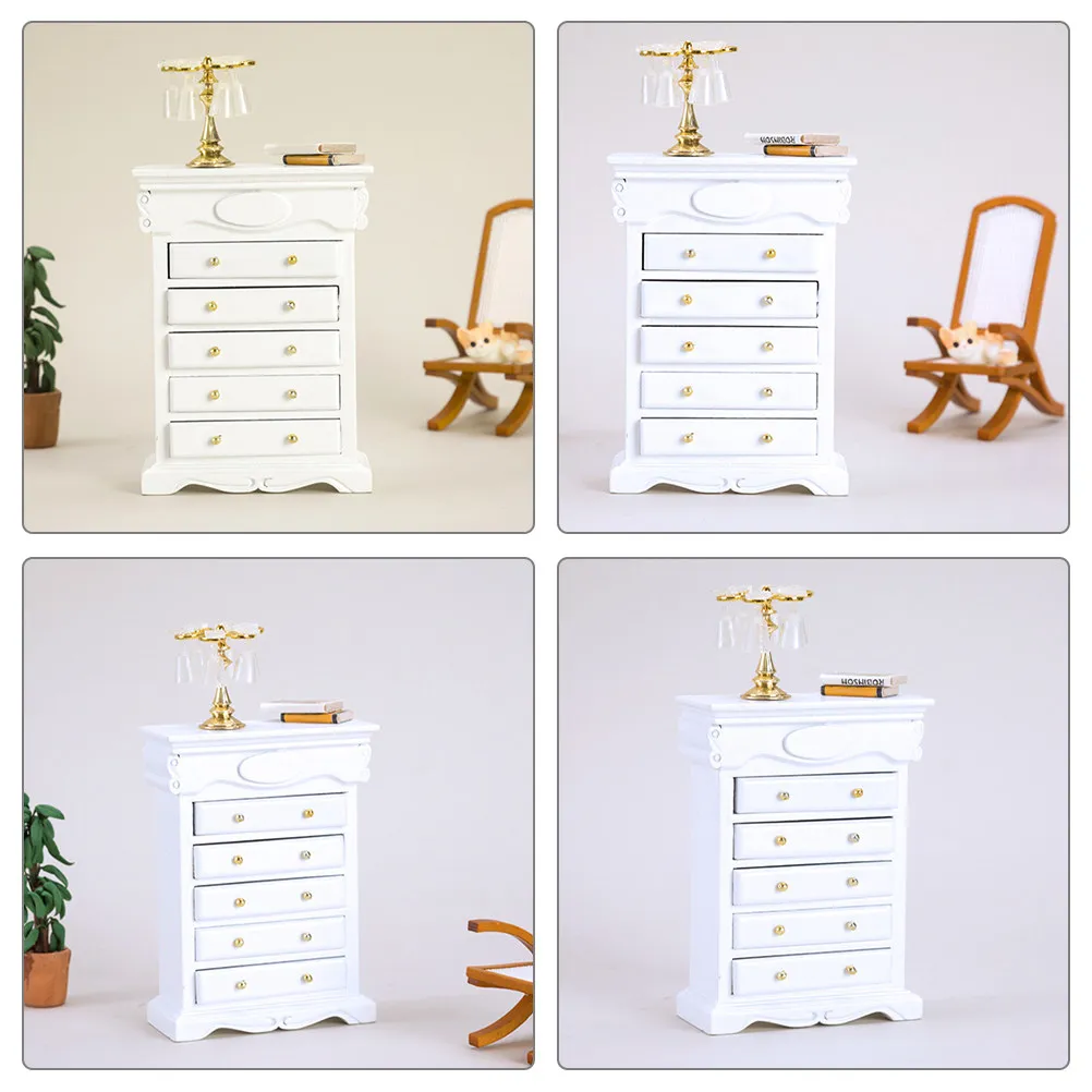 

Mini House Mini Drawer Cabinet Wood Wear-Resistant Decorative Furniture for Miniature Scene DIY Home Decor Lovely Small Decor