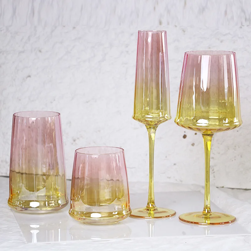 

Vertical Crystal Wine Glass with Pink Yellow Gradient,High-value Glass Wine Cups,Party Champagne Drinkware for Bar and Household