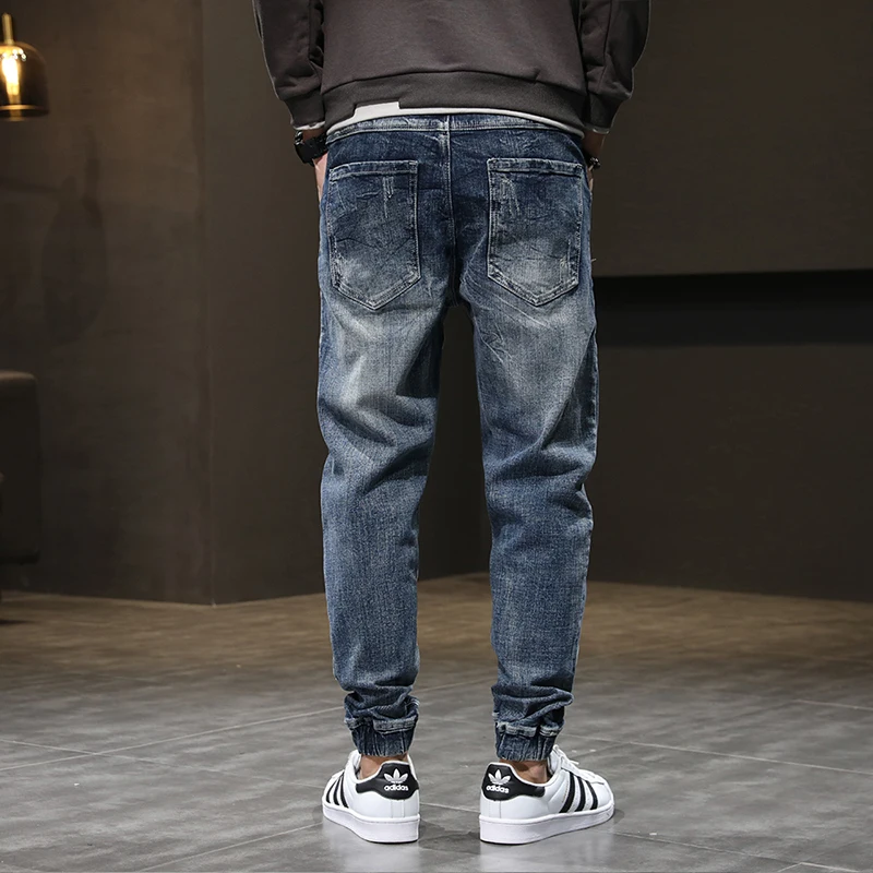 Street Fashion Männer Jeans Retro gewaschen blau Stretch Slim Fit zerrissene Jeans gespleißt Designer Hip Hop Denim Cargo hose Männer Jogger