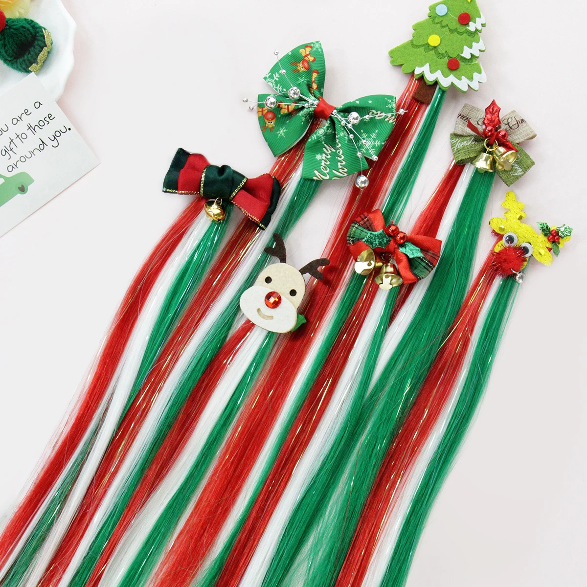 

Christmas Red, White & Green Series Hair Clips set: Bell/Reindeer/Bowknot/Christmas Tree/Yeti Hair Clips, Holiday Hair Accessory