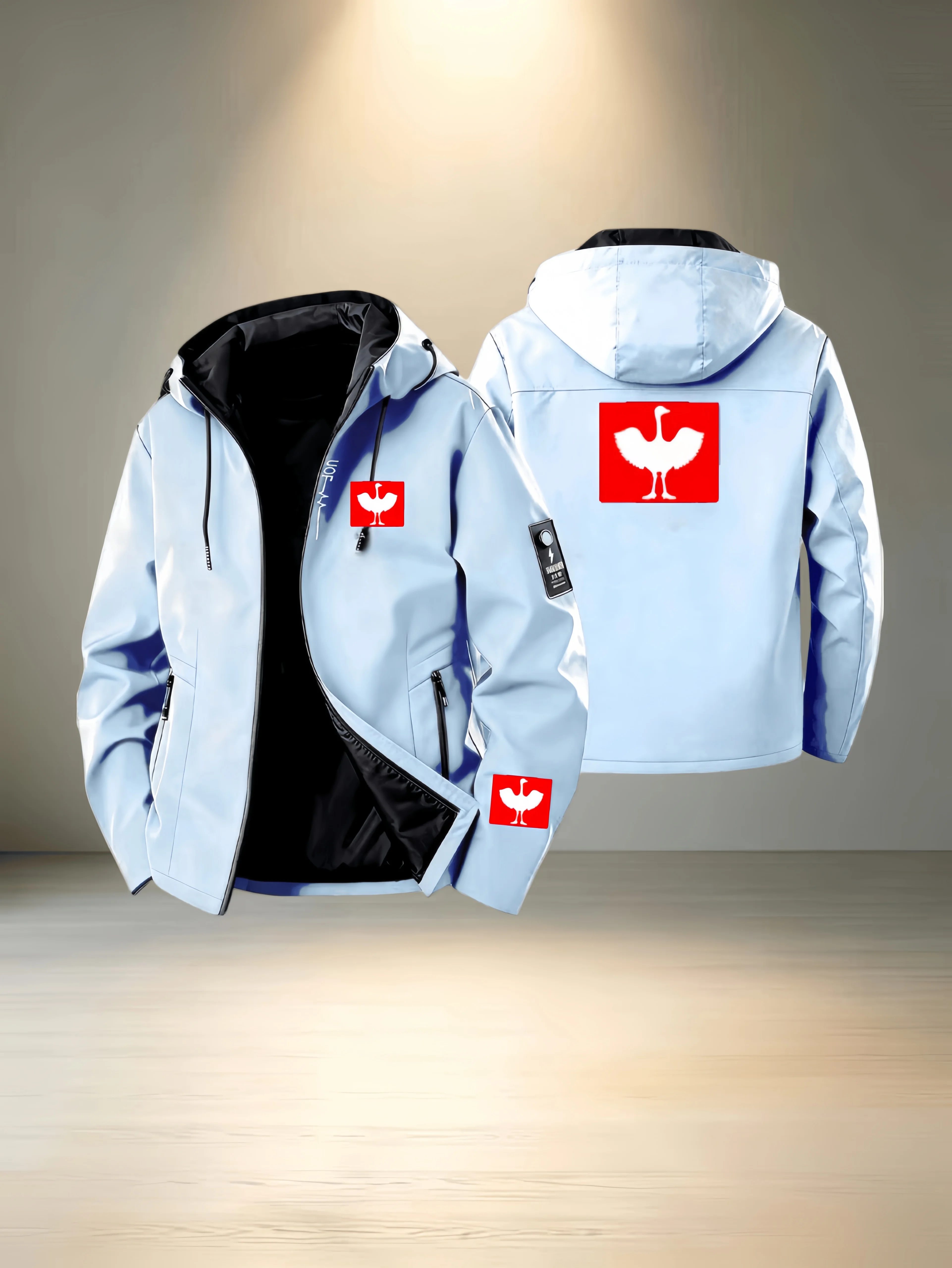 Men's hooded waterproof jacket, embroidery, letter logo print, suitable for cross-country running culture trend and daily travel
