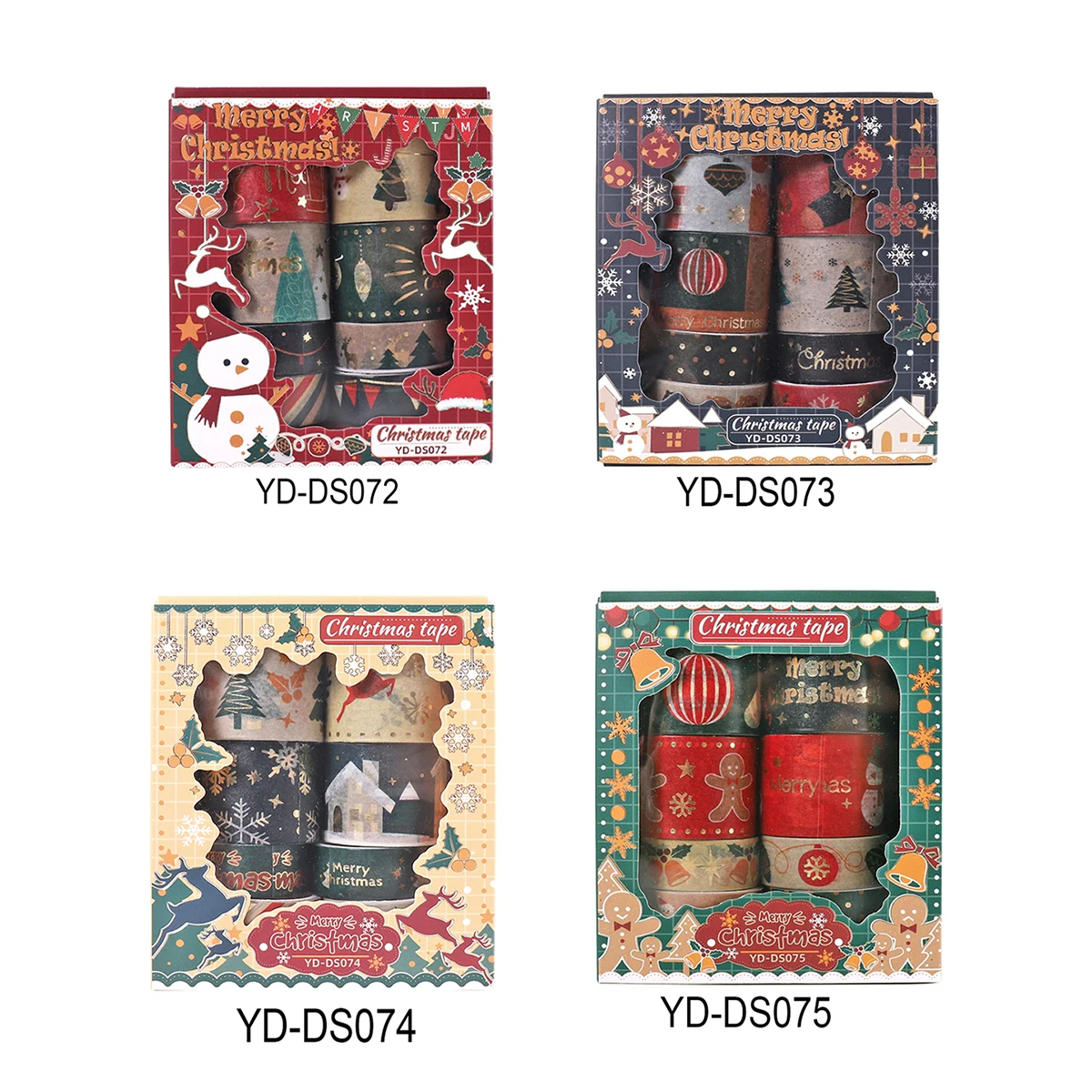 8 لفات/صندوق من شريط واشي منقوش لعيد الميلاد، مناسب لمواد تزيين حدود الألبوم بنفسك، مع عملية الختم الساخن.