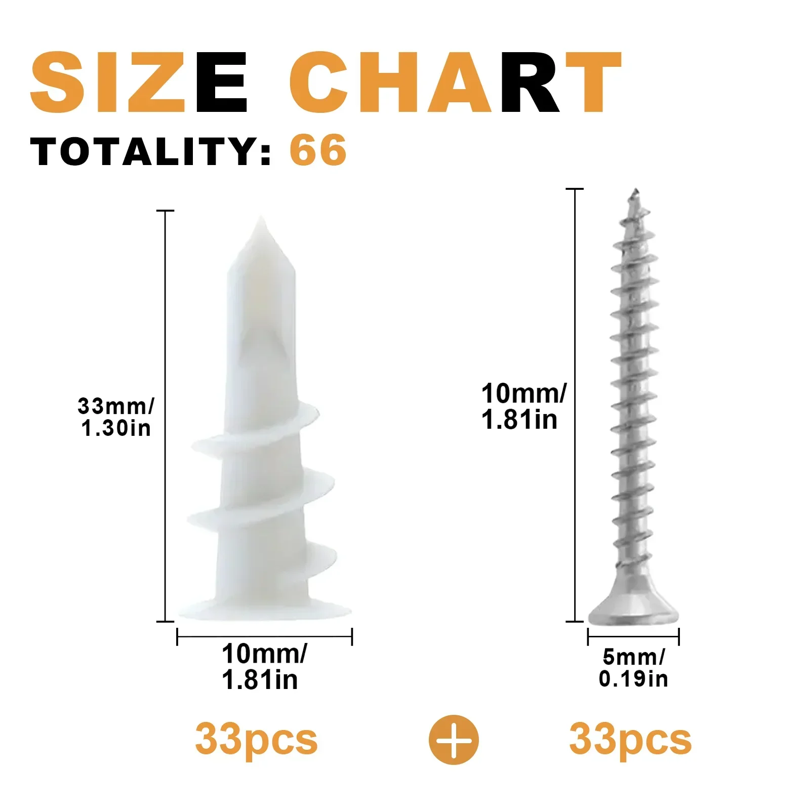 66 White Nylon Drywall Anchors And Screws, Threaded SLATE Anchors, Suitable For Suspension Installation