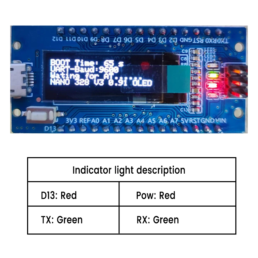 Nano V3.0,Nano Board ATmega328P CH340 Built-in 0.91'' OLED Display 128x32 SSD1306 IIC I2C Compatible for Arduino Nano V3.0