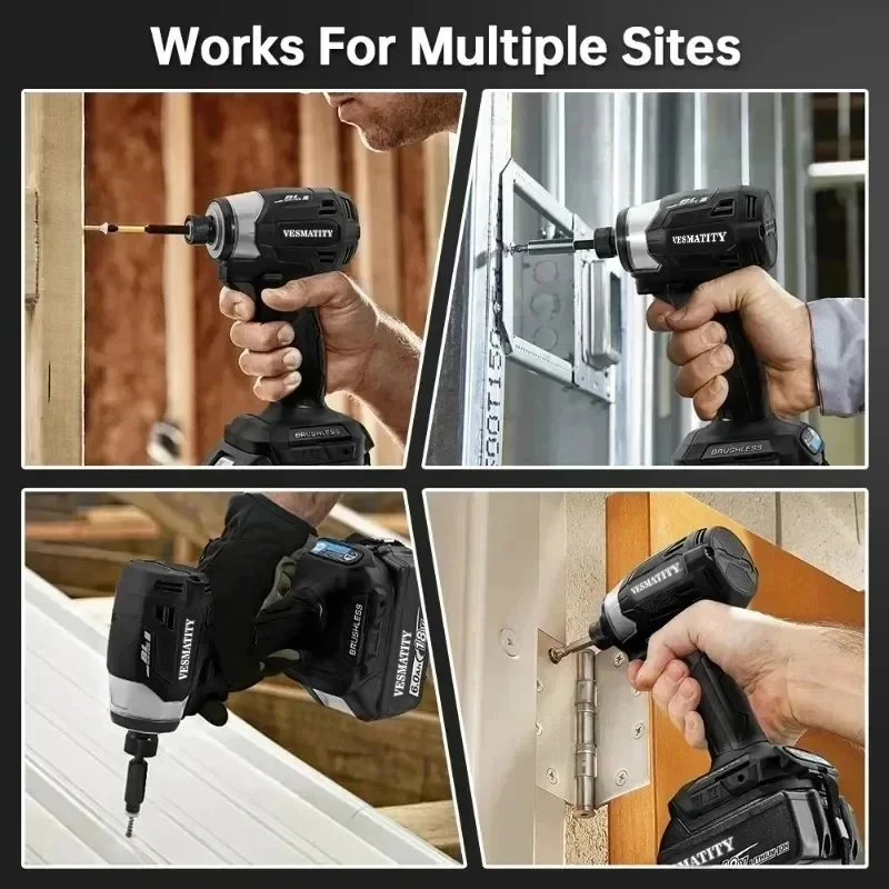 Vesmatity DTD173 180Nm Impact Driver Brushless Cordless T-Mode 1800RPM Drill for Wood Bolt 18V20V Battery Heavy Duty