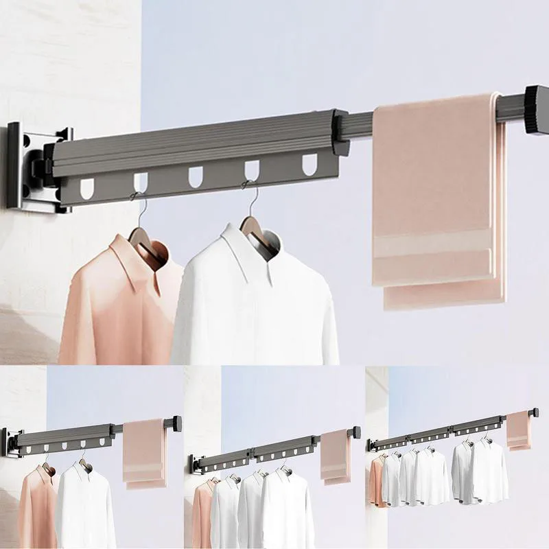 

Wall Mounted Stainless Steel Clothes Hanger Retractable Folding Clothes Hanger Gunmetal Grey Multiple Fold Hanger