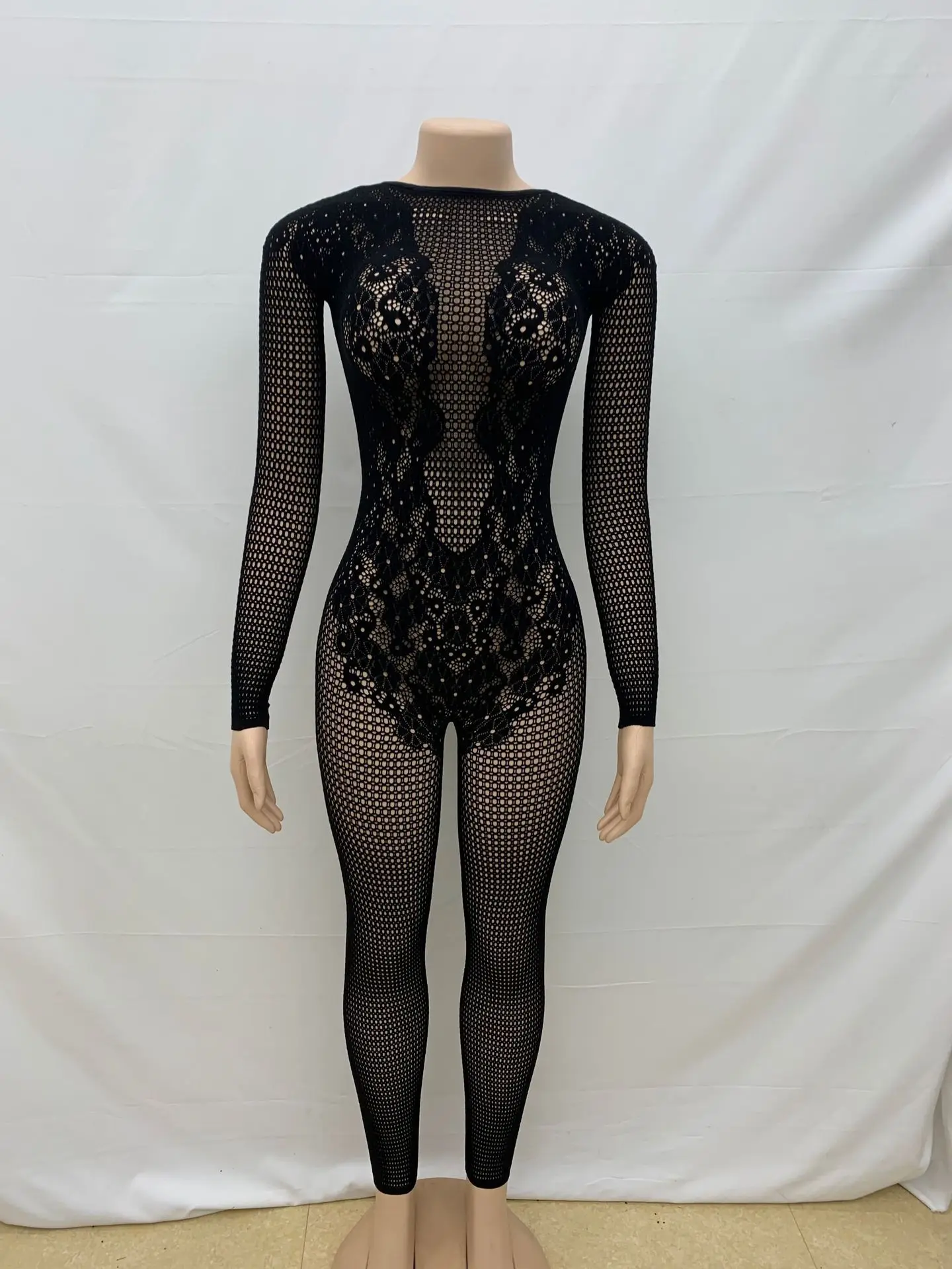 Women Sexy Knit Jumpsuits Sheer Full Sleeve Pencil Pants Overalls One Piece Round Neck Streetwear Slim Y2k Romper Club Summer - Image 5