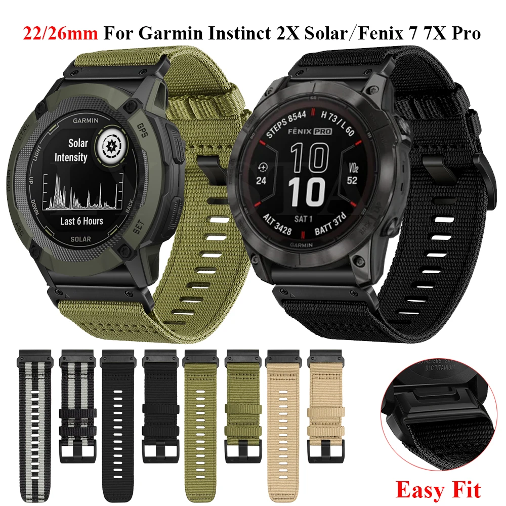 Correa de nailon para reloj Garmin Instinct 2X, 22 y 26mm, pulsera para Fenix 8 47/51 7X 7 Pro 6X Pro 5X QuickFit
