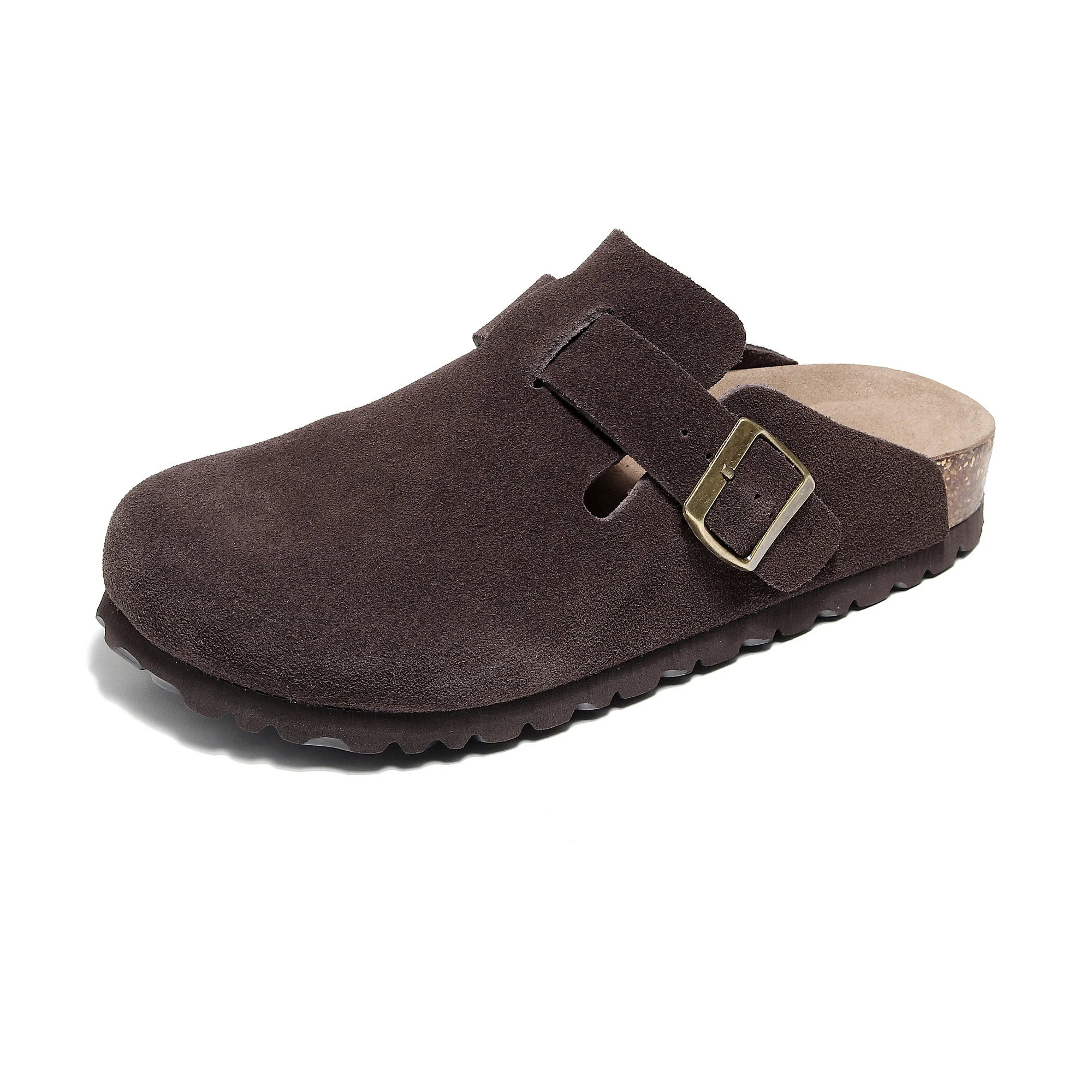 Kobiety mężczyźni Unisex z zamkniętymi palcami pasek z klamrą wsuwane płaskie buty Mules buty korek pantofel