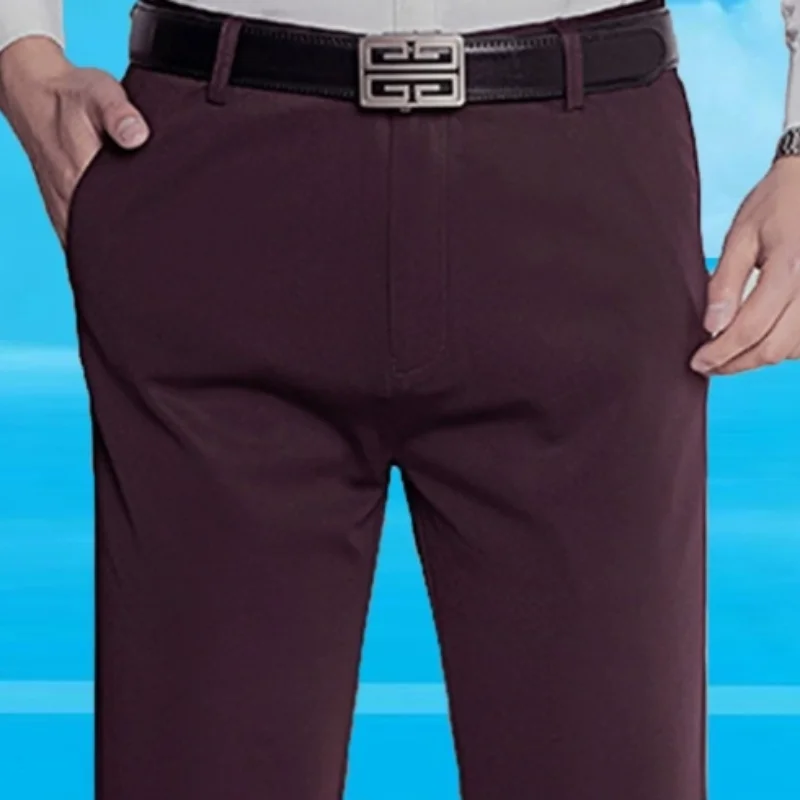 Men's summer ice silk thin suit pants, elastic solid color casual men's pants, office quick drying pants