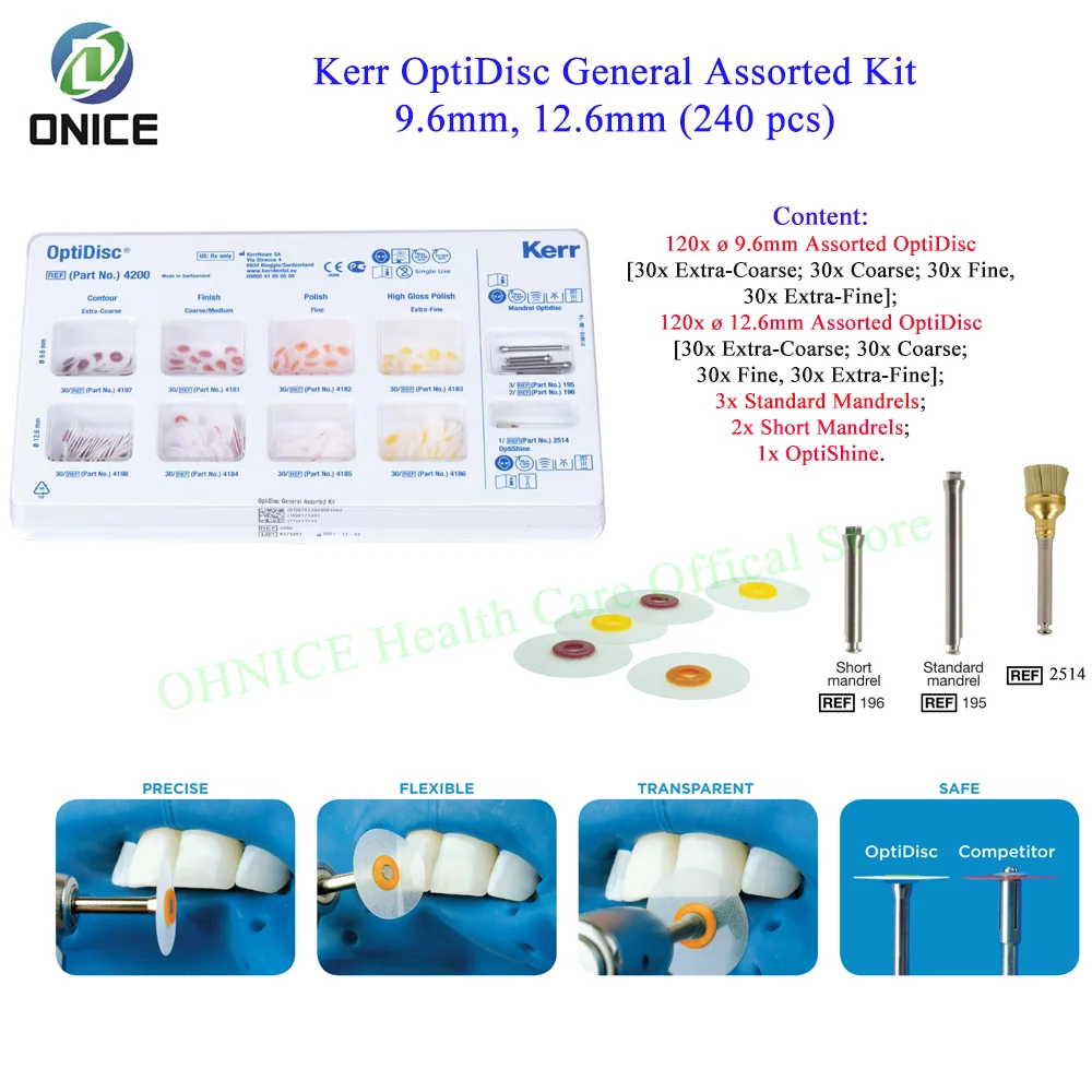 Dental Kerr 4200 OptiDisc Finishing and Polishing Discs General Assorted Kit,Diameter 9.6mm/12.6mm and 4 kinds of roughness