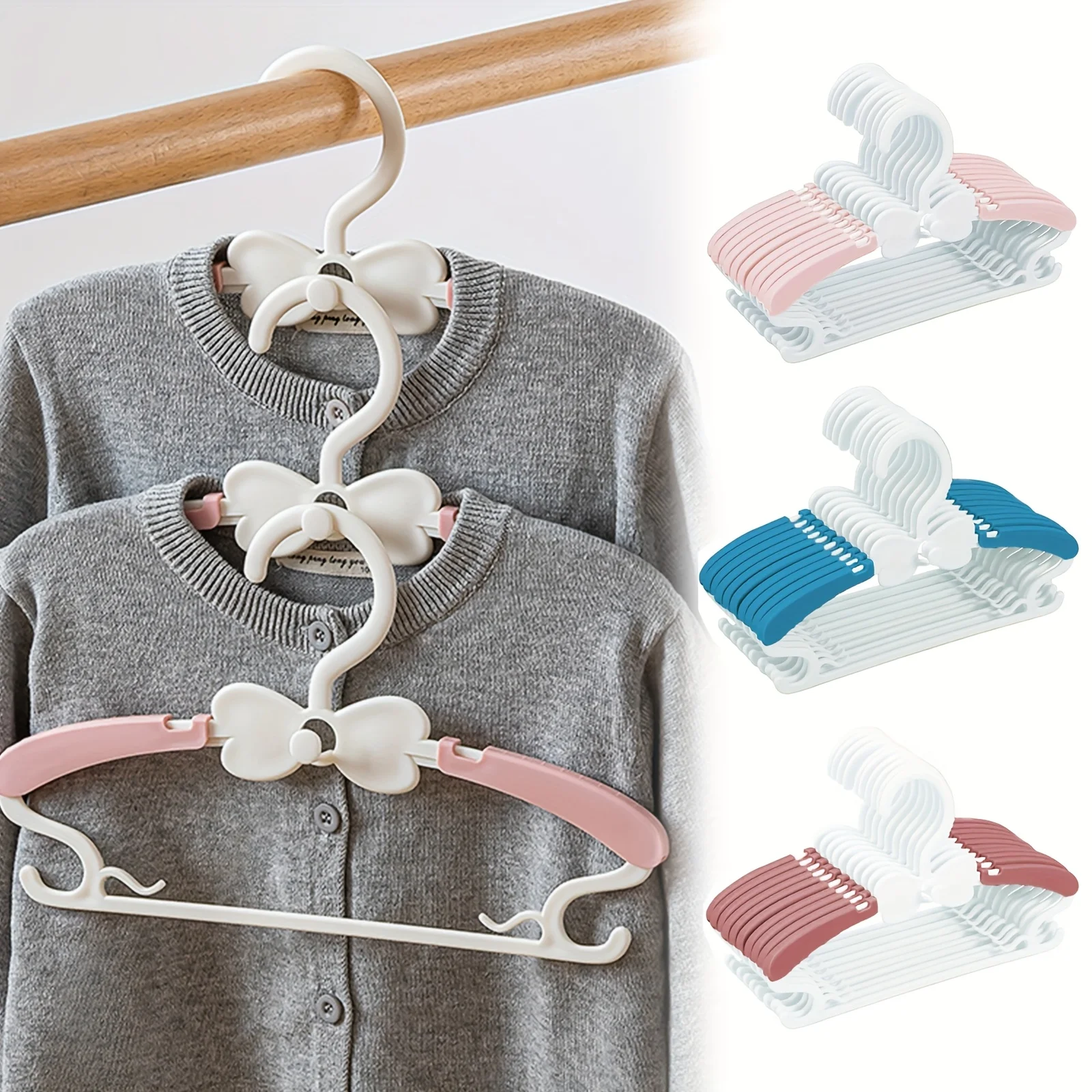 Kleiderbügel für Schrank, verstellbare Kleiderbügel für Kleinkinder, Kinder, Freizeit-Kunststoff-Kleiderbügel, ideal für Mädchenkleidung, Kleidung, Hose, Mantel