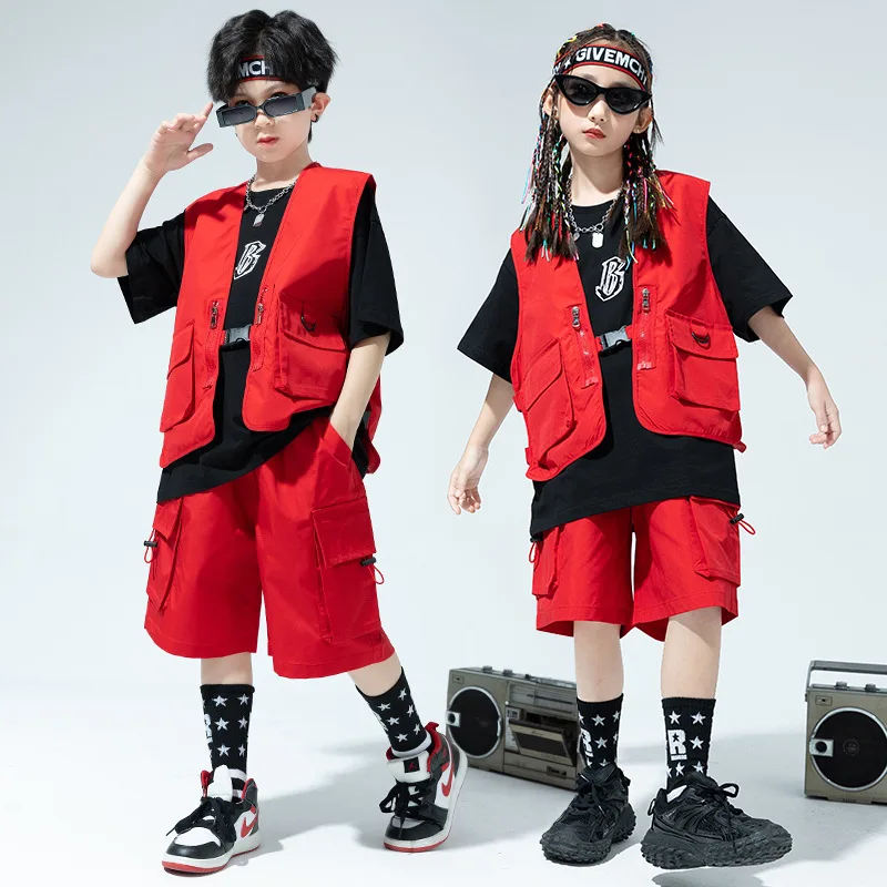 Kids Hip Hop Performance Costume Fake Two Piece Vest Set Boys Street Dance Outfit Girls Jazz Cheer Competition Dancewear