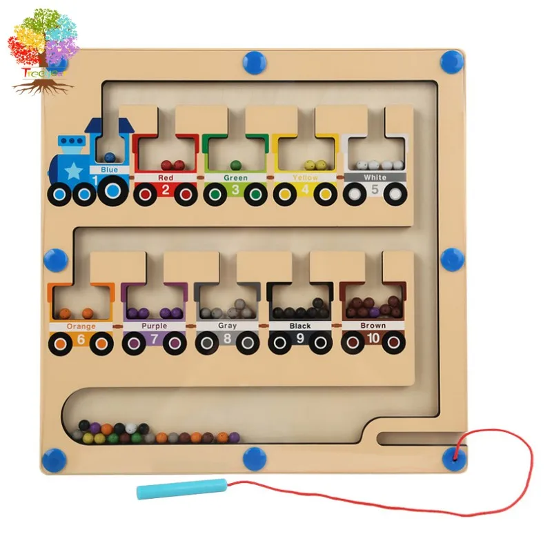 Magnetic Color & Number Maze Montessori wood Magnet Puzzle Game Board Montessori Color Matching Learning Counting Puzzle Board