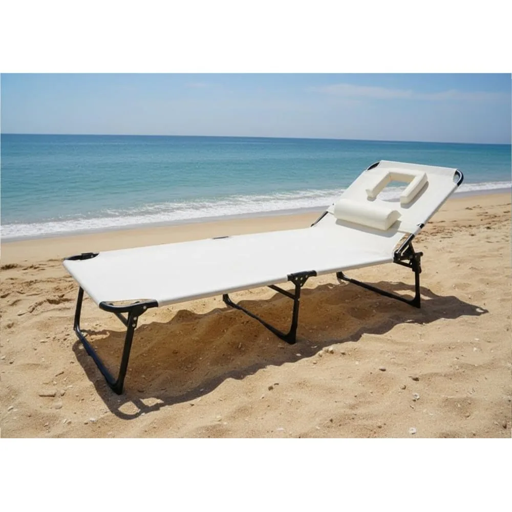 

Tanning Chair With Face Hole,5-Position Adjustable Backrest, Portable Foldable Beach Lounge Chair With Pillow & Side