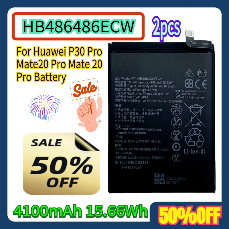 

2pcs For Huawei P30 Pro Mate20 Pro Mate 20 Pro Batteries 4100mAh HB486486ECW Mobile Phone Battery