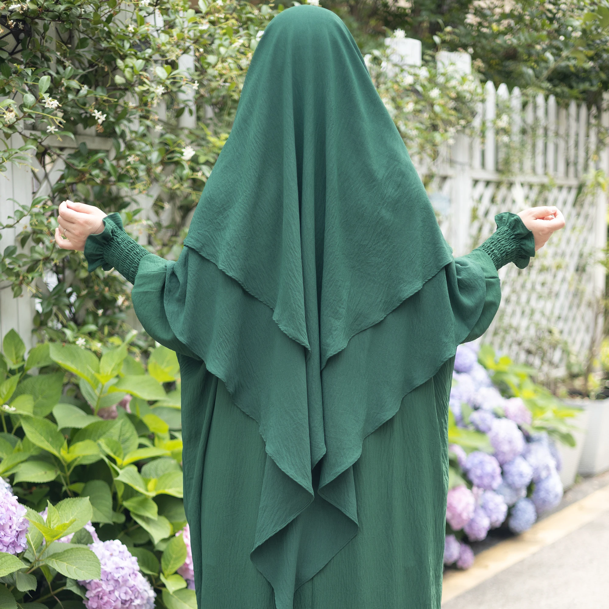 Khimar Hijab Back Two Layers Islamic Veil for Women Dubai Turkey Headscarf Muslim Scarf Shawl Prayer Clothes Ramadan (No Dress)