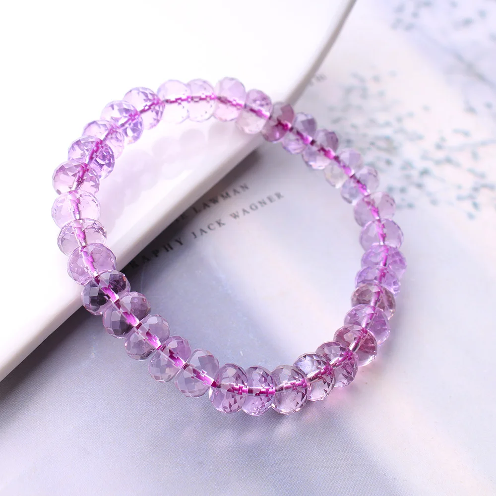 Natural Purple Amethyst Quartz Faceted Beads Bracelet 7mm 8mm 9mm Women Men Stretch Bracelet Lavender Amethyst Stone AAAAA