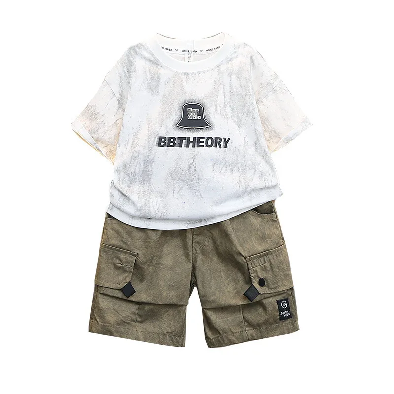 High Quality Boys Suits Summer Kids T-Shirt+Cargo Shorts 2PCS/Set Toddler Leisure Suit Children's Comfortable Outfits 2-15Years
