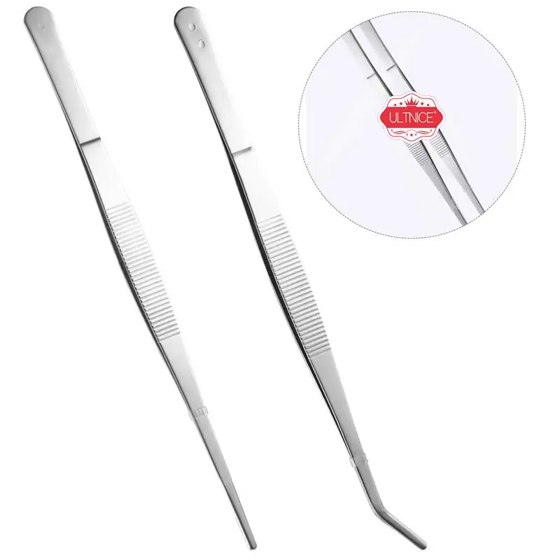 

2PCS Tweezer For Craft Stainless Steel Straight And Curved Nipper Feeding Tongs For Reptile Lizards Spider For Eyelash Extension