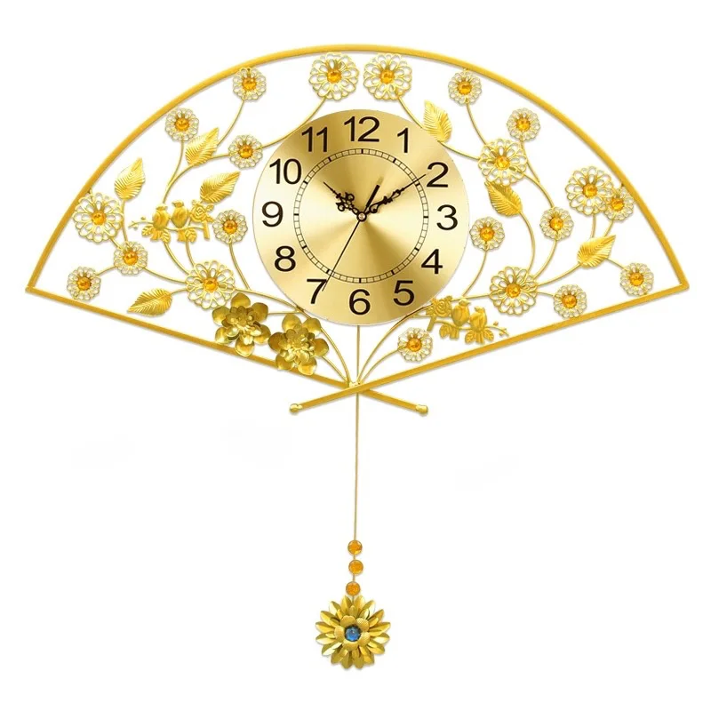 European Home Clock Wall Clock Living Room Quiet Creative Fan-Shaped Quartz Clock