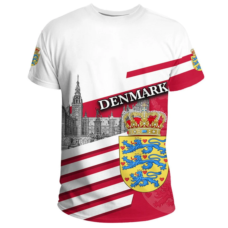 3D Printing Denmark Flag Emblem T Shirts Men Cool Designs T-shirt Womens Clothes Harajuku Fashion Streetwear Male Tees Tops 4XL