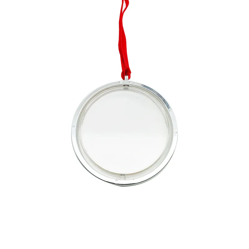 10pcs Blank Round Sublimation Acrylic Oranment Heat Transfer DIY Photo Pendant With Red Lanyard For Christmas Gift