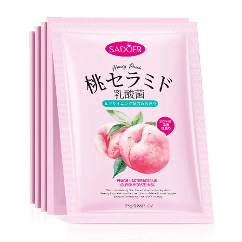 5pcs SADOER Peach Lactobacillus Face Mask Moisturizing Brightening Hydrating Nourishing Firming Facial Masks for Face Skin Care