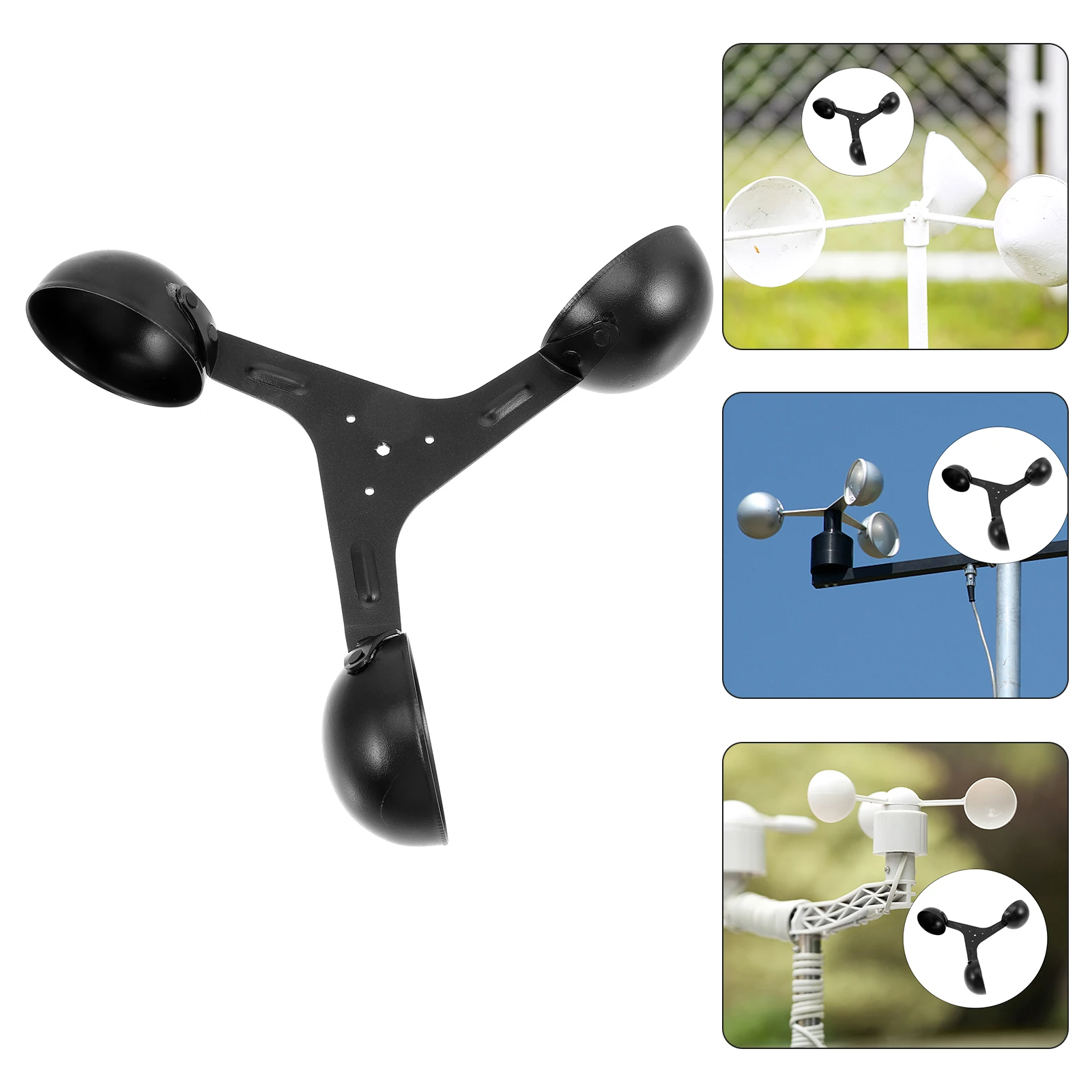 

3 Cup Anemometer Sensor Wind Measurement Cup Replacement Aluminum Alloy Shell Black 200mm Diameter Accurate Lightweight Easy