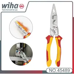 WIHA 45489 Electrician Plier 8-in-1 Multifunctional Insulated Wire Stripping Pliers with Wide Handle Design Easy Operation