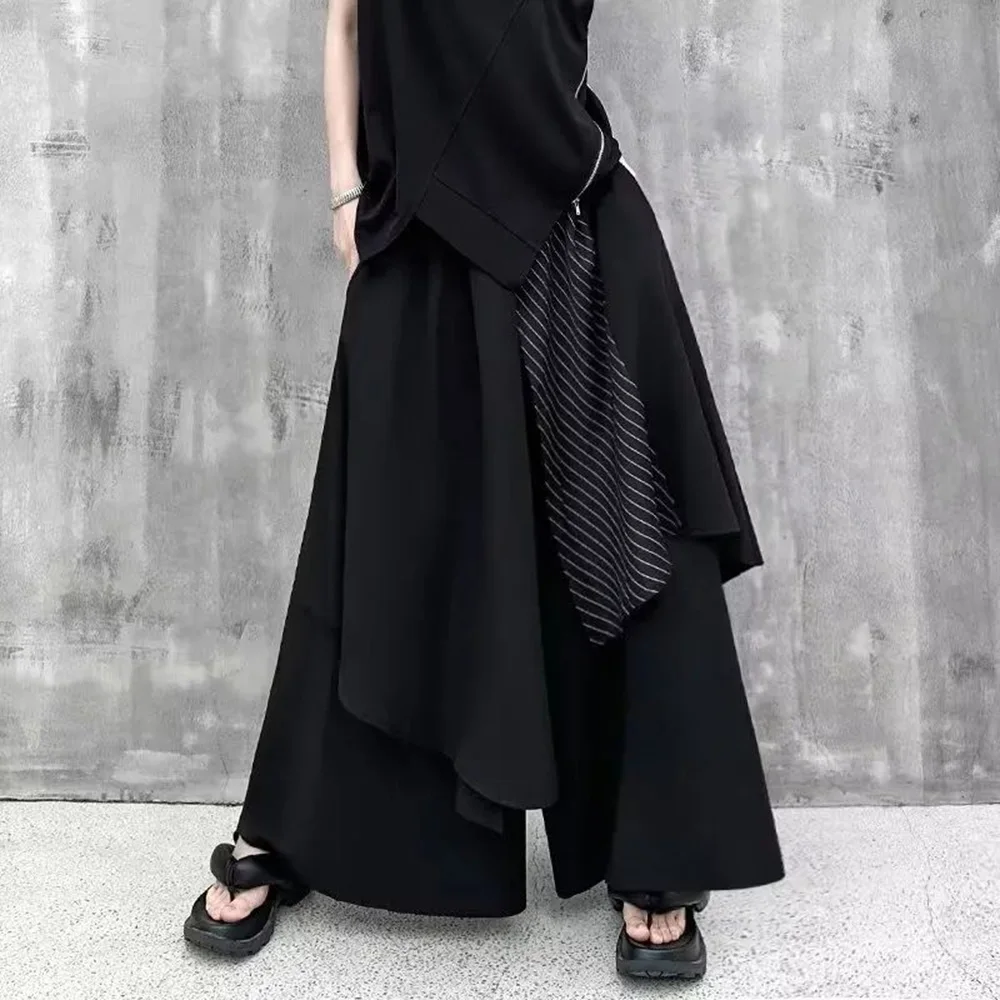 Gothic Y2k Irregular Patchwork Skirt Pants Genderless Streetwear Harajuku Pleated Samurai Pants Hakama Men\'S Clothing Unisex