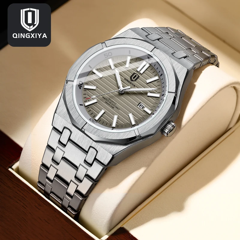 

QINGXIYA Luxury Stainless Steel Watch For Man Waterproof Luminous Date Men Watch Casual Quartz Mens Watches Male Clock Reloj+box