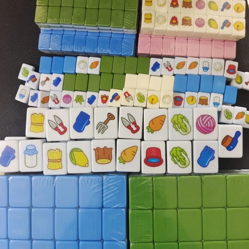 Набор для игры в маджонг 30 мм, 48/64 плитки, с мультяшными персонажами: Овечки, Котики, Собачки, Флаги, Эмодзи, Битва, Приключение на побережье, в розовых и синих тонах