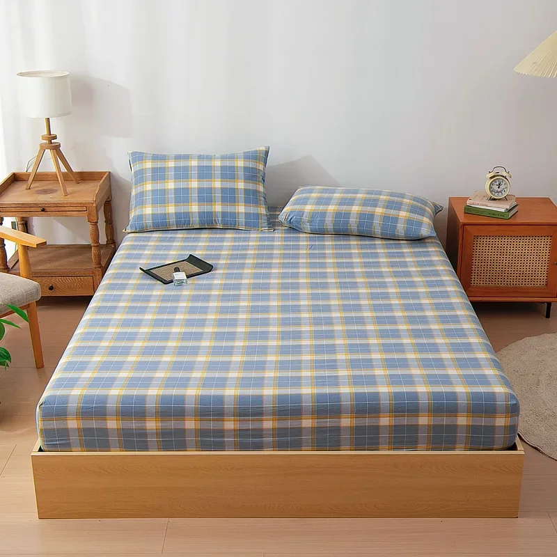 Luxo verificação grade conjunto de lençóis de algodão macio gingham cama moderna geométrica lençol fronha lavável à máquina