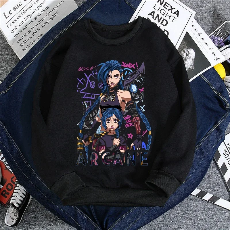 New Arcane Jinx Sweatshirt Cartoon Anime Hoodie Sweatshirts Men Hip Hop Casual Long Sleeves Tops 2024 Autumn Winter Men Clothing