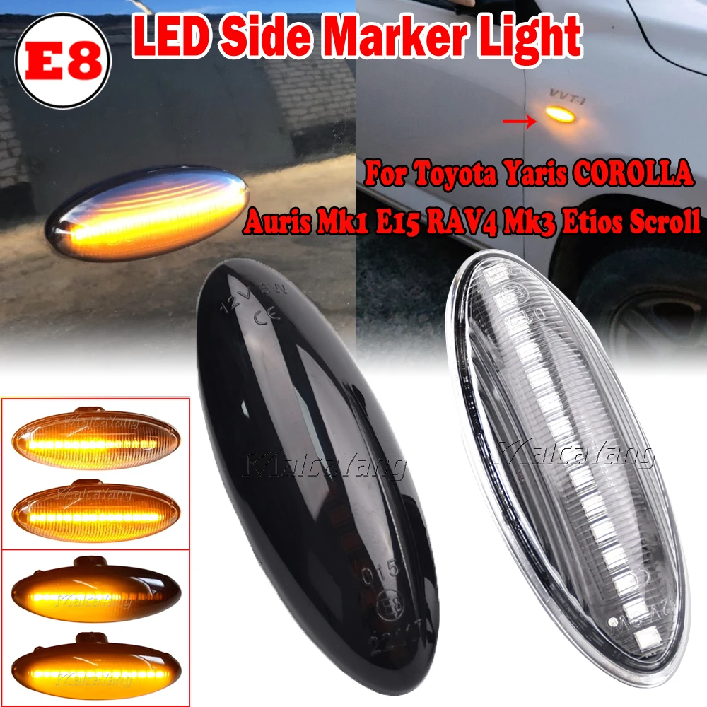 1 Pair LED Car Dynamic Side Marker Blinker Light For Toyota Yaris COROLLA Auris Mk1 E15 RAV4 Mk3 Etios Scroll Turn Signal Lamp